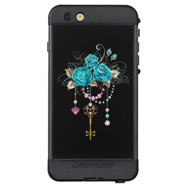 Funda Para iPhone De LifeProof Rosas turquesas con llaves (Reverso)