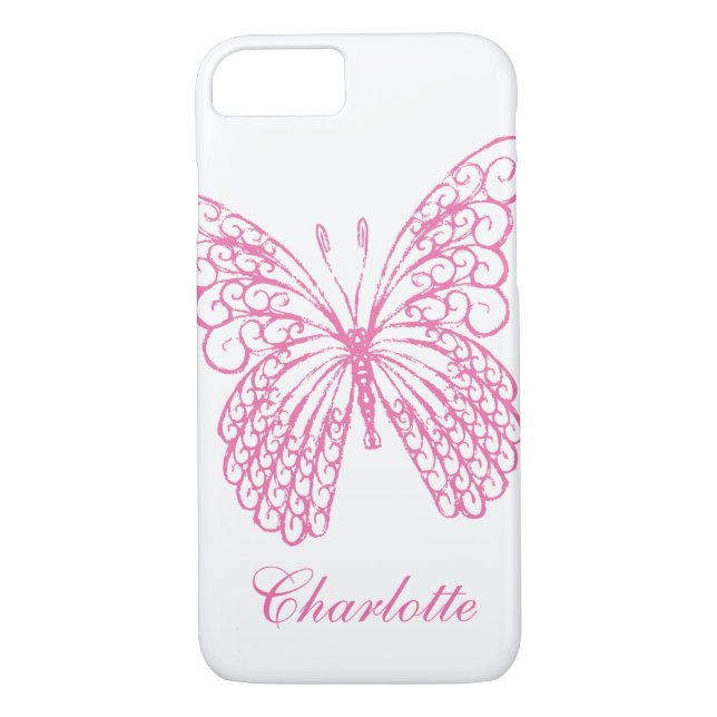 Funda para iPhone de mariposa rosa caliente 7 (Reverso)
