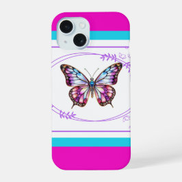 Funda para iPhone de mariposa rosa y azul bonito 1
