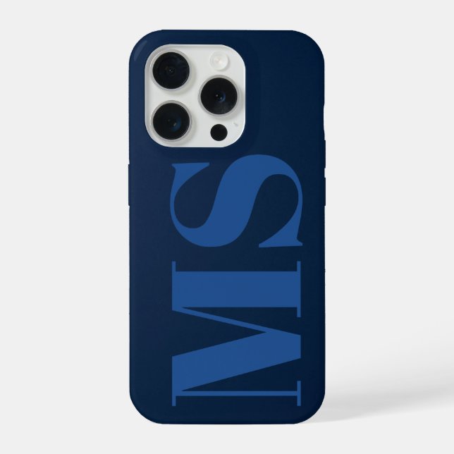 Funda para iPhone de monograma minimalista azul pi (Reverso )