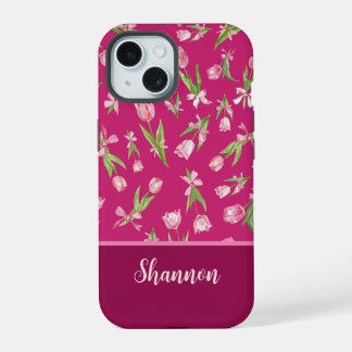 Funda para iPhone de Tulipanes Rosas con Lazos