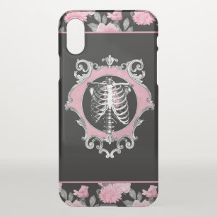 Funda Para iPhone X Amor gótico   Floral cardíaca rosa y negra de esqu