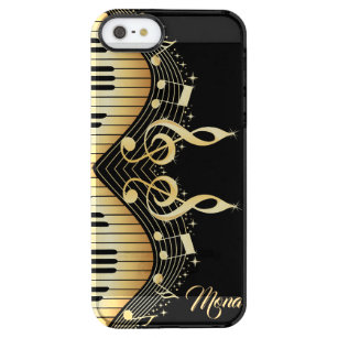 Funda Transparente Para iPhone SE/5/5s Diseño de Monograma Elegante Black And Gold Music 