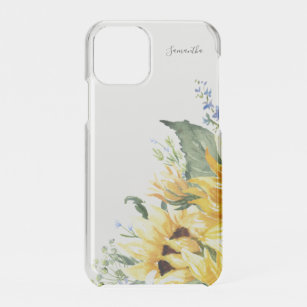 Funda Para iPhone 11 Pro Elegante color de agua girasoles floral personaliz