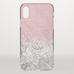 Funda Para iPhone X Elegantes Doodles Florales Imagen Purpurina de gra