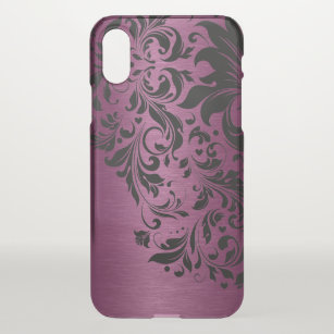 Funda Para iPhone X Floral Black Lace y textura metálica de Borgoña
