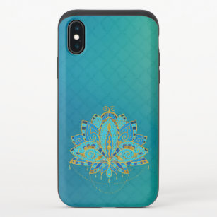 Funda Deslizante Para iPhone X Lotus verde azulado azul con acentos de oro
