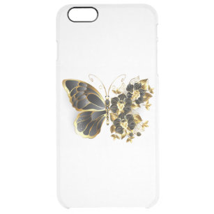 Funda Transparente Para iPhone 6 Plus Mariposa de flores de oro con orquídea negra