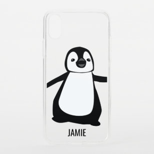 Funda Para iPhone XS Nombre blanco y negro del pingüino lindo