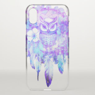 Funda Para iPhone X Owl Totem Dreamcatcher Floral Feather Tint Purple