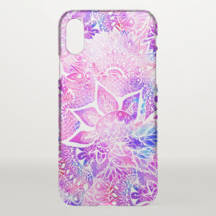 Funda Para iPhone X Patrón de mandala floral de henna boho azul morado