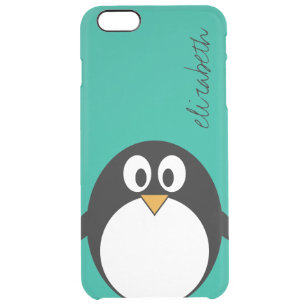 Funda Transparente Para iPhone 6 Plus personalizado lindo pingüino esmeralda y negro