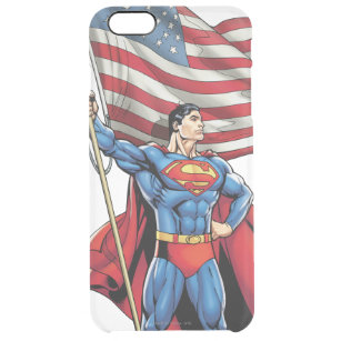 Funda Transparente Para iPhone 6 Plus Superman sostiene la bandera estadounidense