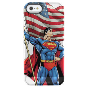 Funda Transparente Para iPhone SE/5/5s Superman sostiene la bandera estadounidense