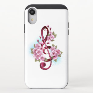 Funda Deslizante Para iPhone XR Tejidos musicales notas de colores con flores de S