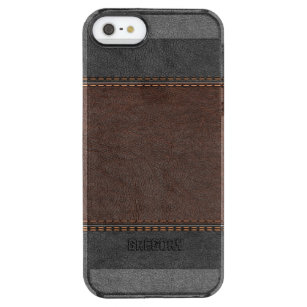 Funda Transparente Para iPhone SE/5/5s Vintage Look Brown Y Black Leather