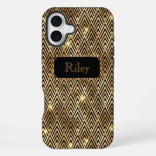 Funda Para iPhone 16 Plus Deco de arte glamuroso con brillo dorado y negro