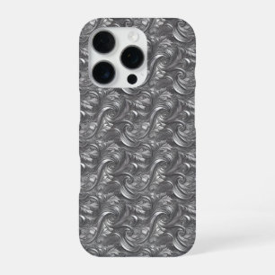 Funda Para iPhone 16 Pro Decorativo Gris Plateado y Negro Abstracto
