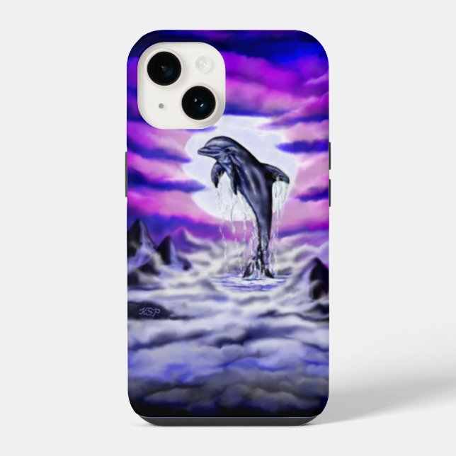 Funda Para iPhone Delfín a la luz de la luna (Reverso )