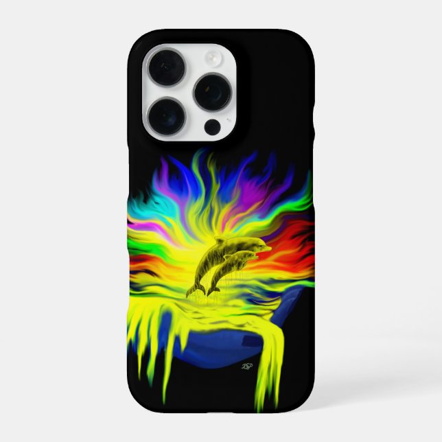 Funda Para iPhone Delfines al sol con mano (Reverso)