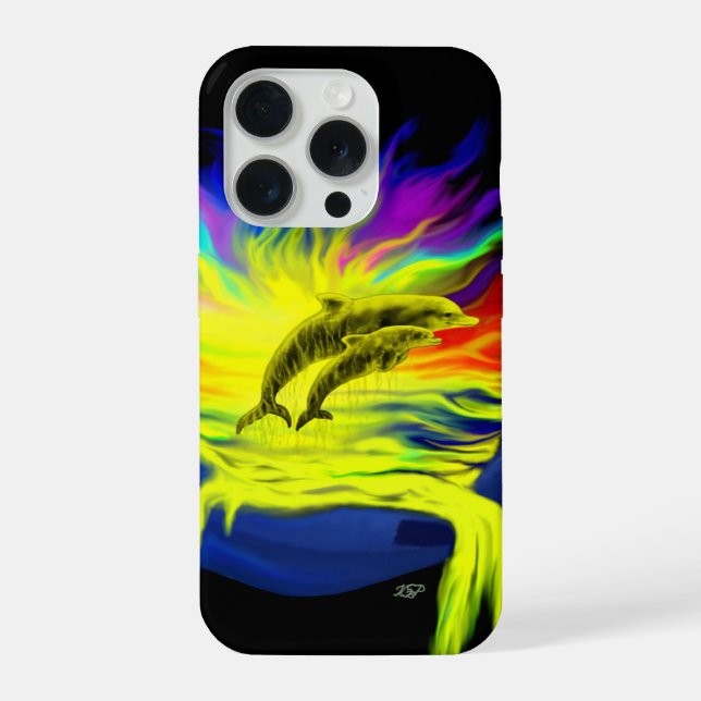 Funda Para iPhone Delfines al sol con mano (Reverso )