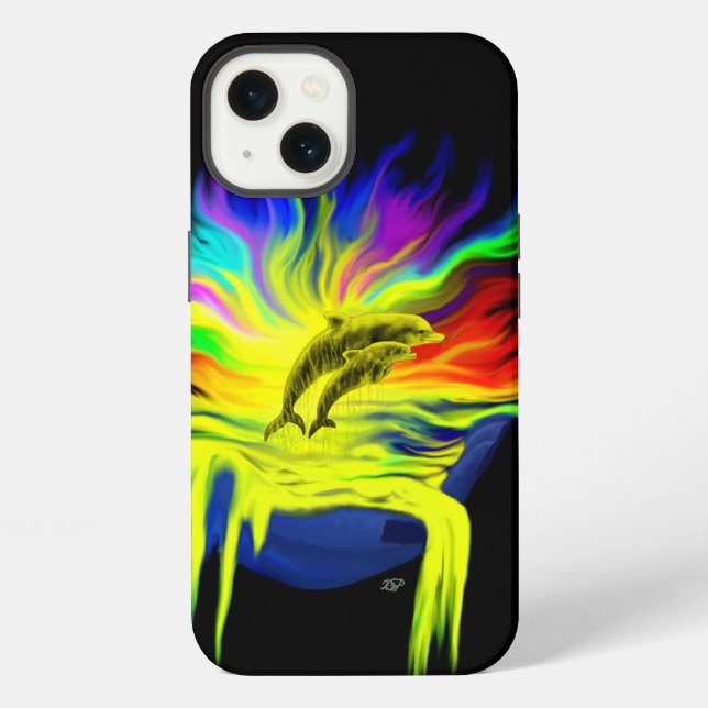 Funda Para iPhone Delfines al sol con mano (Reverso )