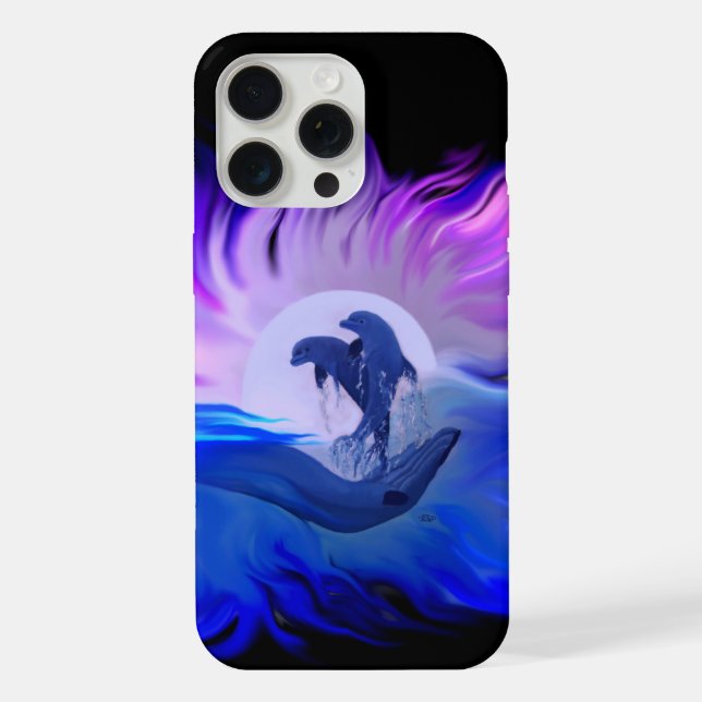 Funda Para iPhone Delfines en la luna (Reverso )