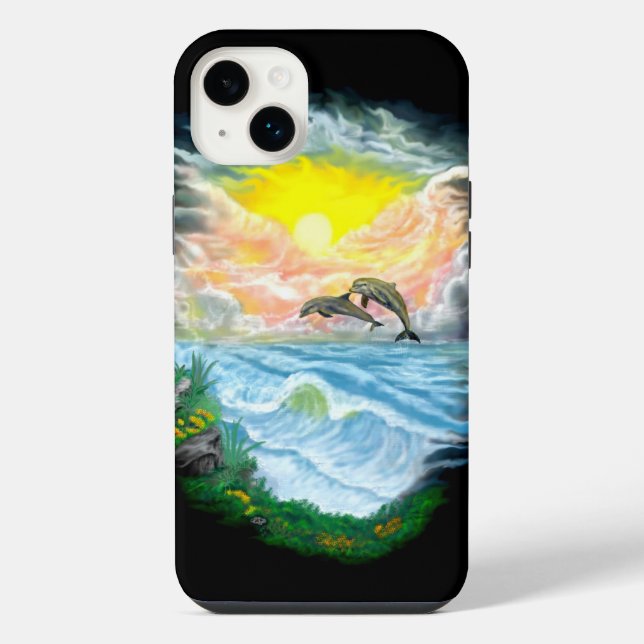 Funda Para iPhone Delfines jugando en el sol (Reverso)