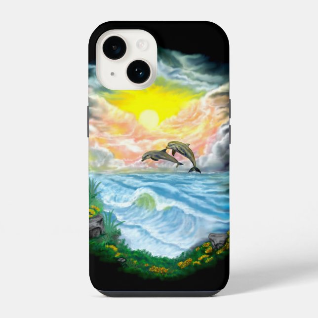 Funda Para iPhone Delfines jugando en el sol (Reverso )