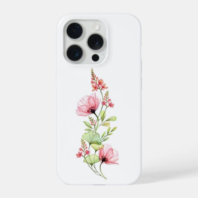 Funda Para iPhone Delicado Patrón Botánico de Flores Silvestres de A (Reverso )