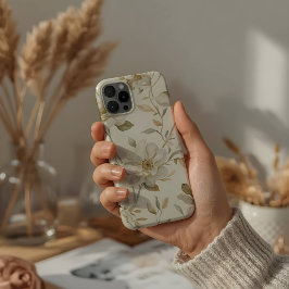 Funda Para iPhone 13 Pro Max Delicado Patrón Floral Blanco en Acuarela