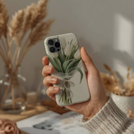 Funda Para iPhone 13 Pro Max Delicado ramo de tulipanes blancos en acuarela