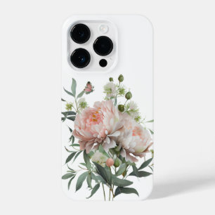 Funda Para iPhone 14 Pro Delicado Rubor Peony rosa con mariposa