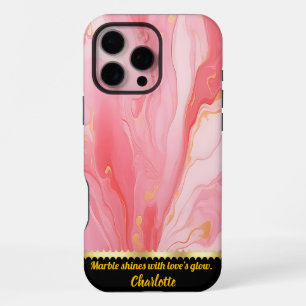 Funda Para iPhone 16 Pro Max Delicados remolinos de mármol rosa con acentos dor