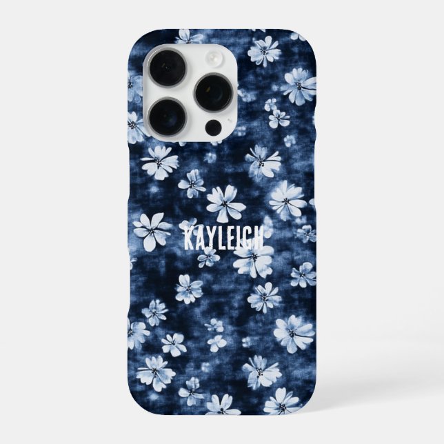 Funda Para iPhone Denim Blue Flowers (Reverso)