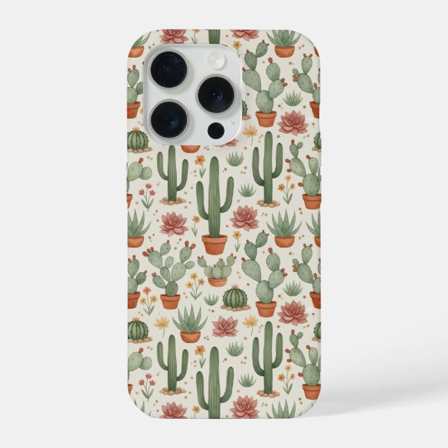 Funda Para iPhone Desert Cacti Succulent Seamless Pattern (Reverso )