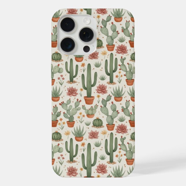 Funda Para iPhone Desert Cacti Succulent Seamless Pattern (Reverso )