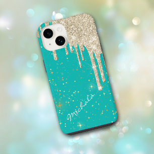 Funda Para iPhone 14 Destellos de Plata Brillo Estrella Azul Acuario