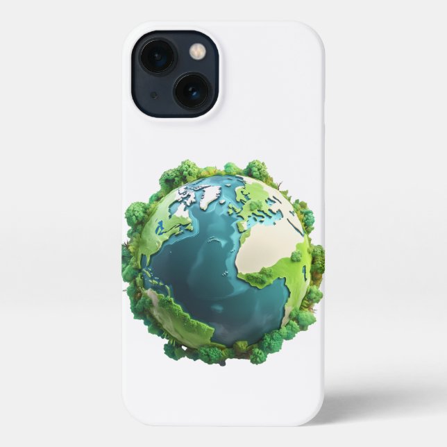 Funda Para iPhone Día de la Tierra - Tierra verde y azul con árboles (Reverso )