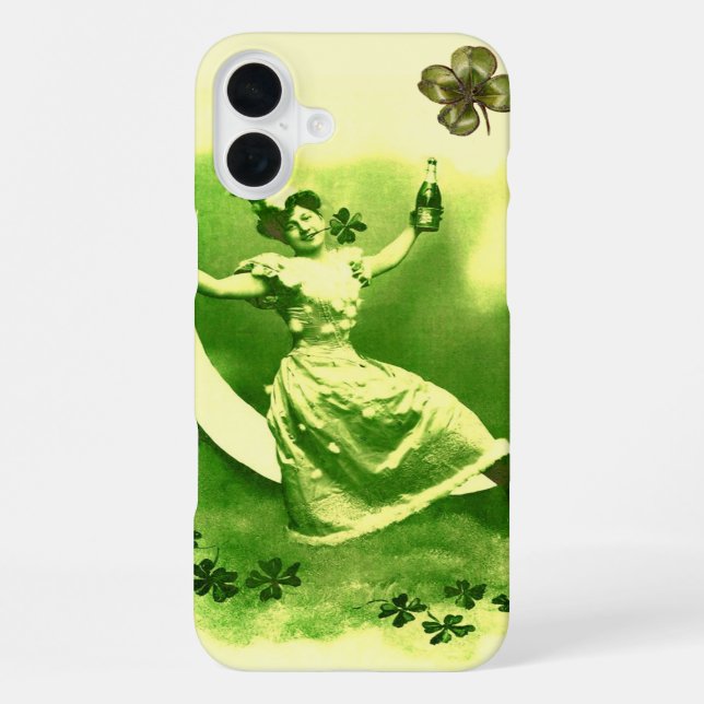 FUNDA PARA iPhone DÍA DE SAN PATRICIO DAMA DE LA LUNA CON TRÉBOLES (Reverso )