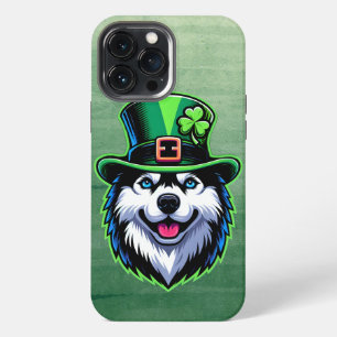 Funda Para iPhone 13 Pro Max Día de San Patricio del perro Husky Siberiano tréb