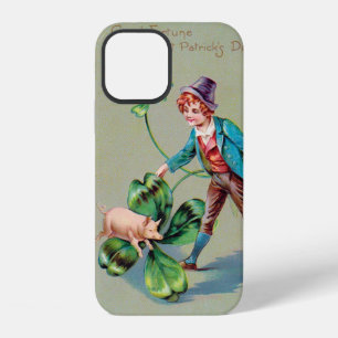 Funda Para iPhone 12 Día de San Patricio Niño y Cerdo Afortunado, Vinta