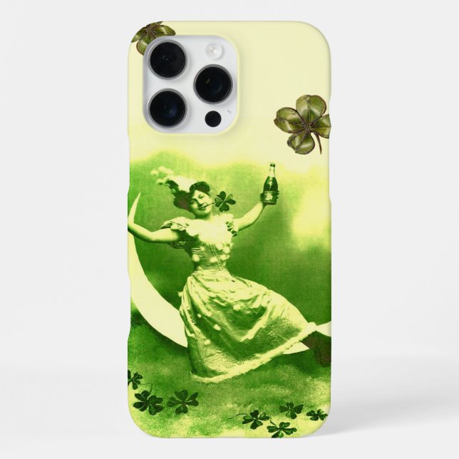 FUNDA PARA iPhone DÍA DE SAN PATRICIOS DAMA DE LA LUNA CON TREBOLES (Reverso )