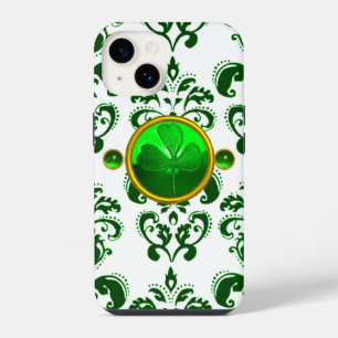FUNDA PARA iPhone 14 DÍA DE SAN PATRICIOS TREBOL CON DAMASCO VERDE