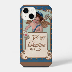 Funda Para iPhone 14 Día de San Valentín antiguo, Querubín con cartas d