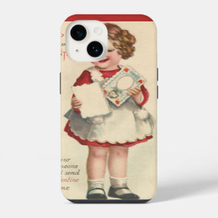 Funda Para iPhone 14 Día de San Valentín antiguo y lindo, niña con cart