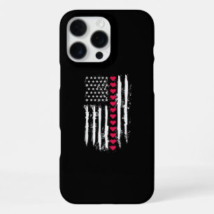Funda Para iPhone 16 Pro Max Día de San Valentín Corazones Rojos Bandera Americ