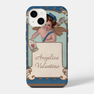 Funda Para iPhone 14 Día de San Valentín vintage, querubín con cartas d