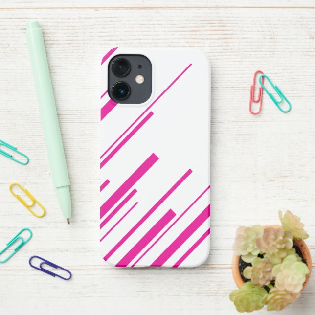 Funda Para iPhone Diagonales en magenta y blanco (En el escritorio)