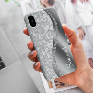 Funda Para iPhone 12 Diamante Simulado Metal Plateado con Iniciales Bri